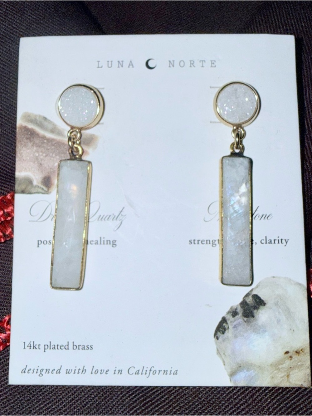 Luna Norte Gold-Plated White Druzy & Quartz Bar Drop Earrings